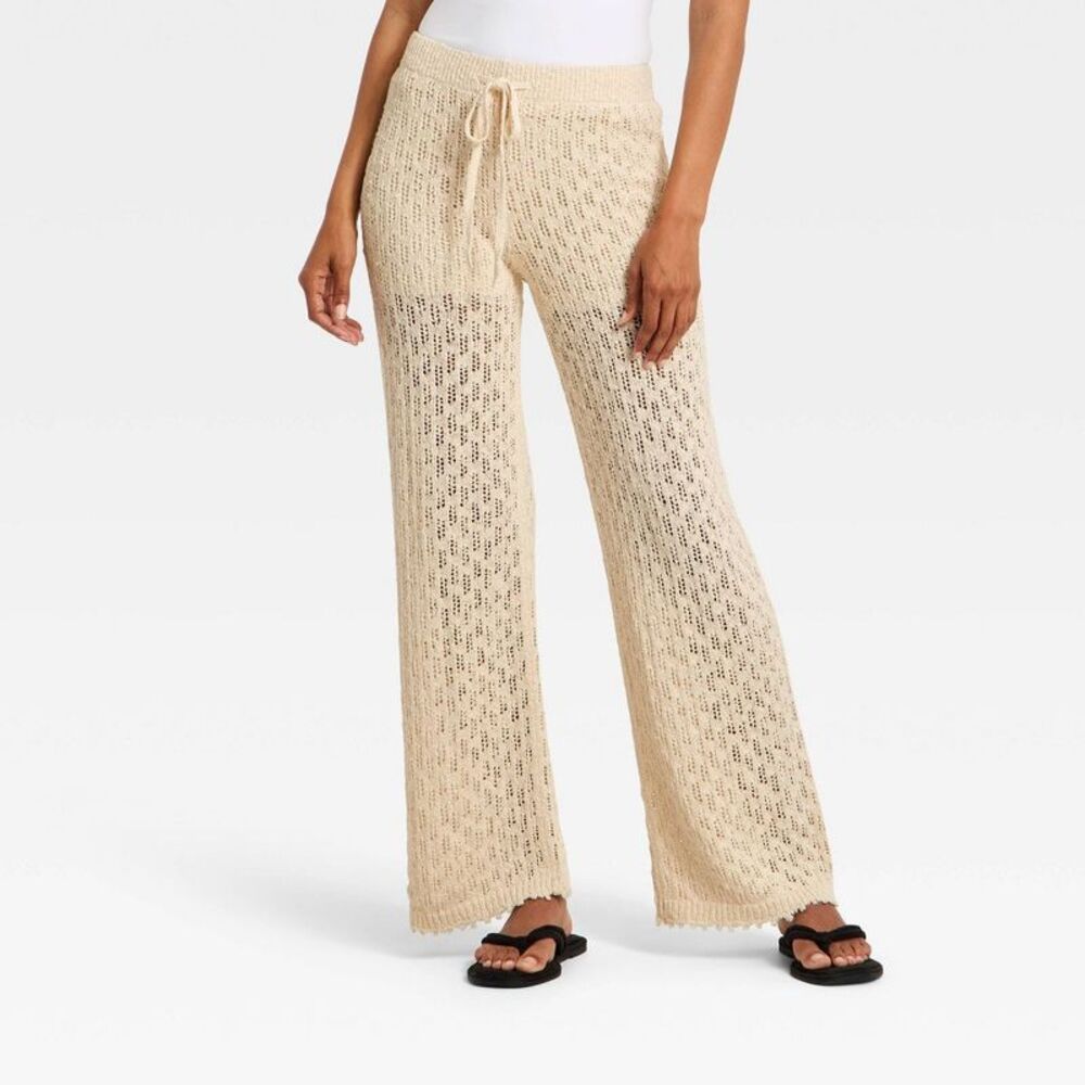 Women's Mid-Rise Slub Full Sweater Pull-On Pants - Universal Thread Cream XL